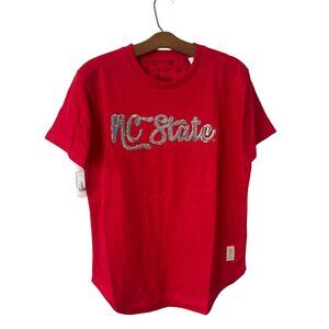 Royce Apparel Pressbox North Carolina Sequin TShirt Size M Red Cotton Poly Blend